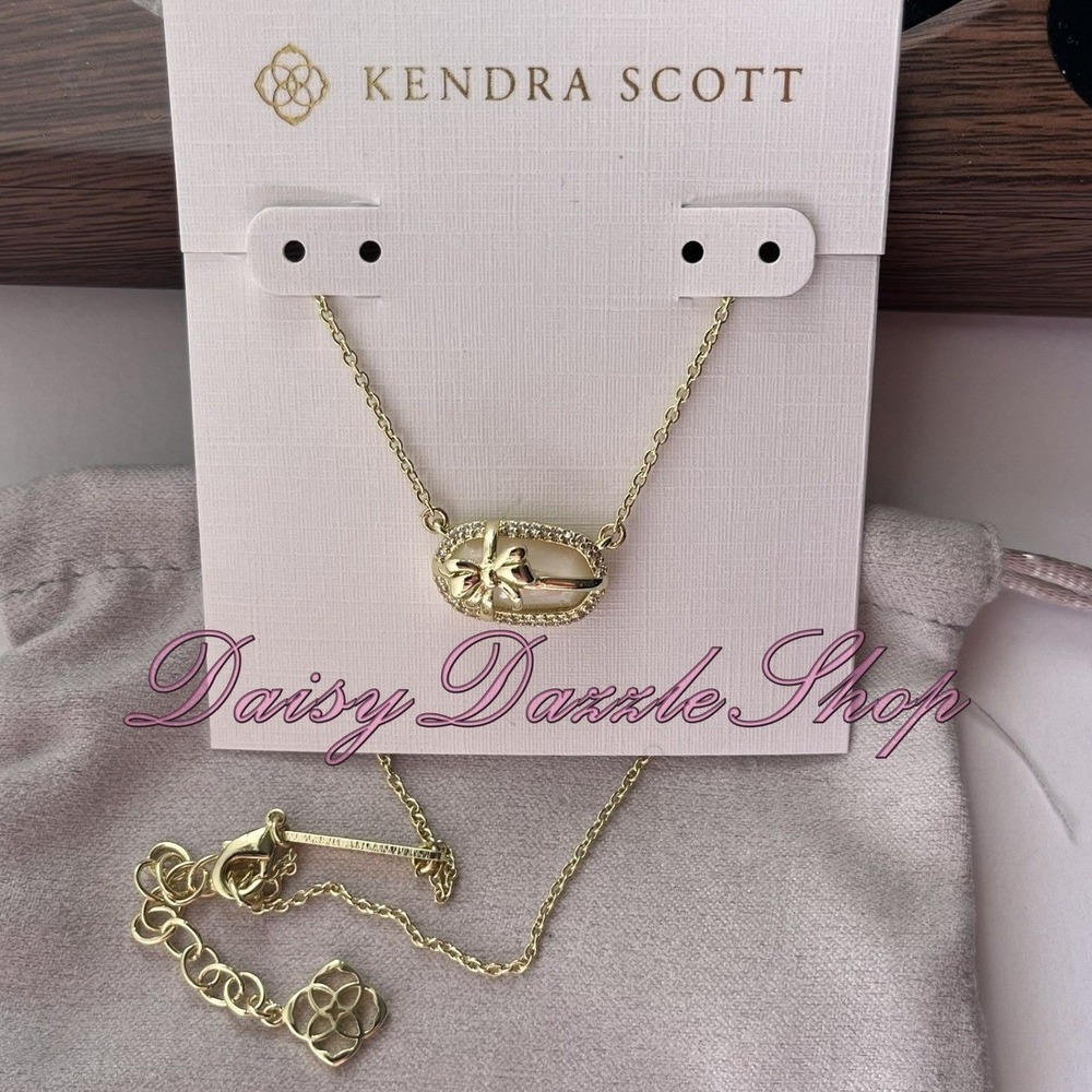✨New Kendra Scott Elisa Bow Pendant Ivory Gold Plated Necklace🎀